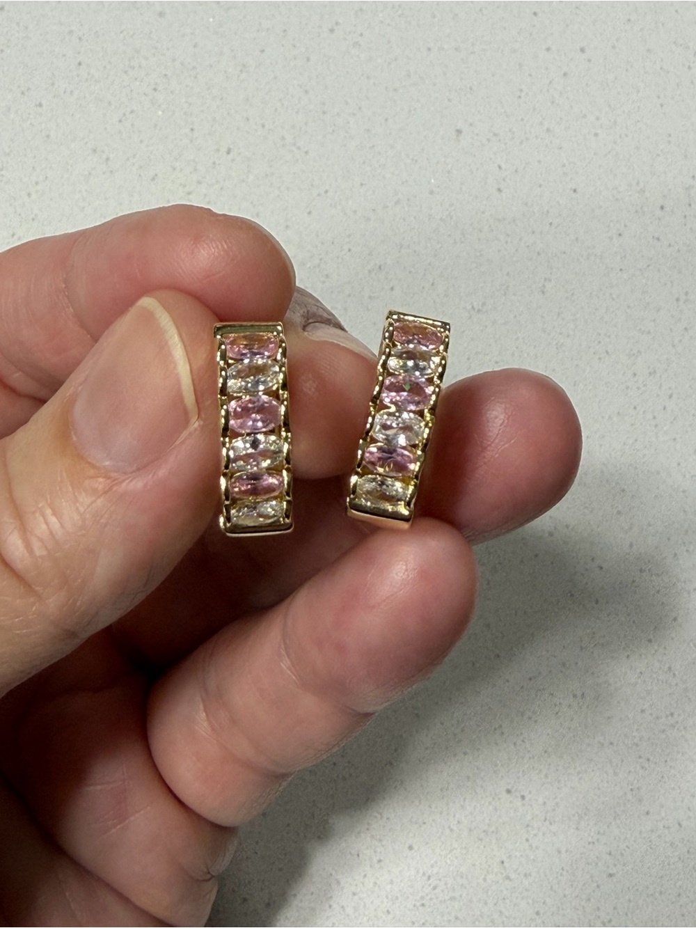 RecGirl1013 Small Hoop Gold-Plated Earrings with Pink and Clear CZ Stones